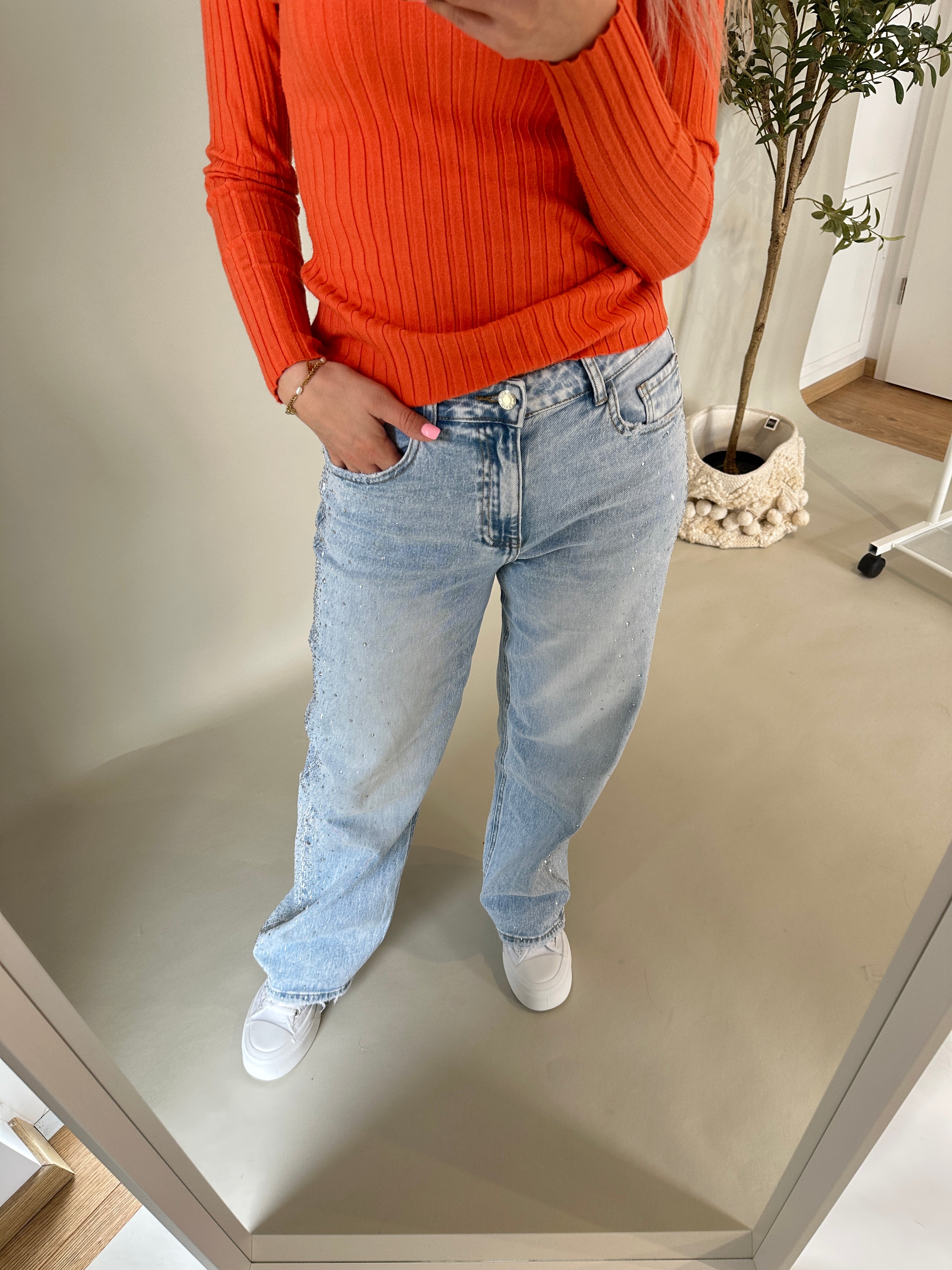 Jeans mit Glitzer weites Bein