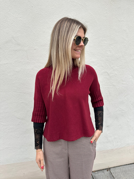 Pullover in Weinrot mit 3/4 Arm