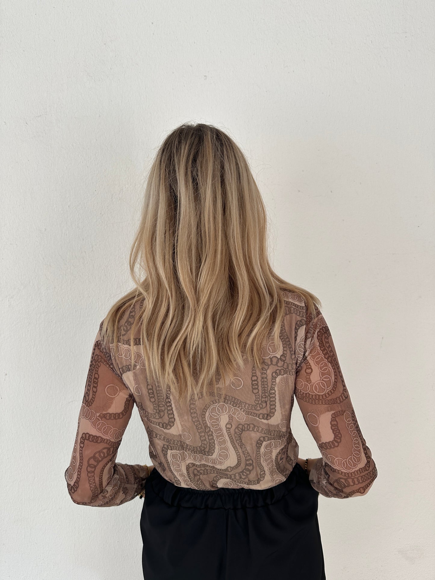 netzshirt mit muster in beige