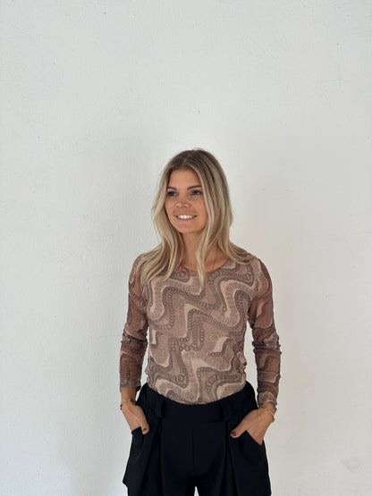 Netzshirt mit Muster in Beige