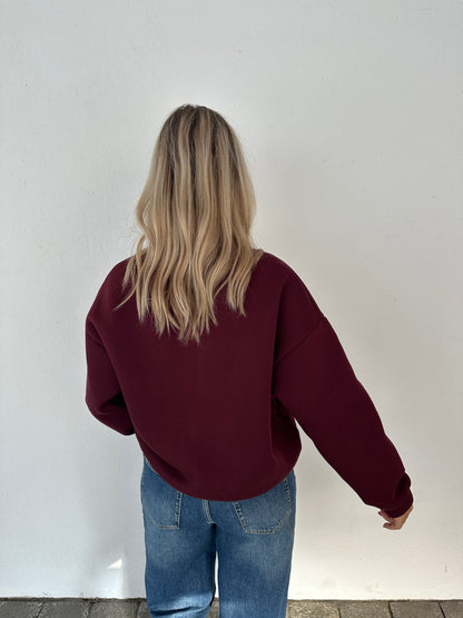 Pullover in Bordeauxrot und Beige
