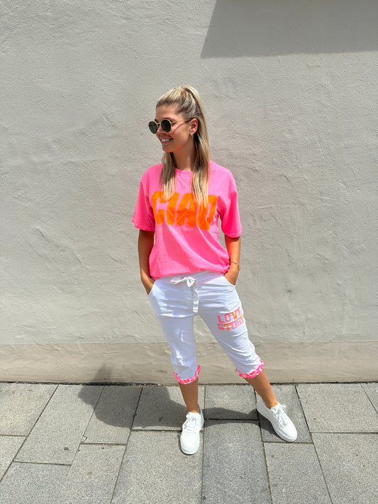 Hose Kurz mit Pink/Orangen Leo-Einsatz
