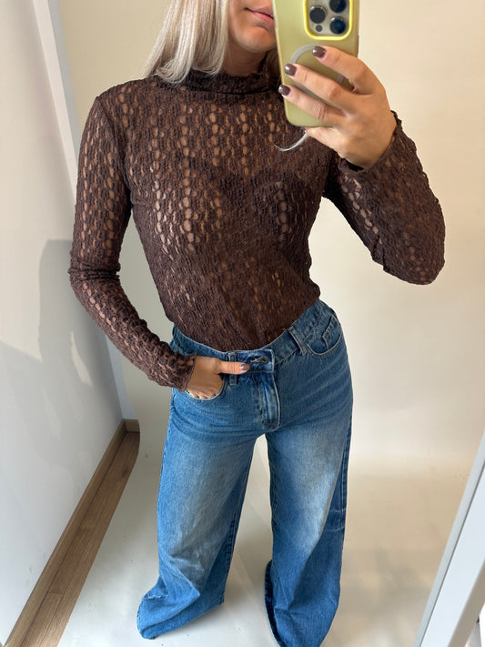 Spitzenshirt in Schokobraun