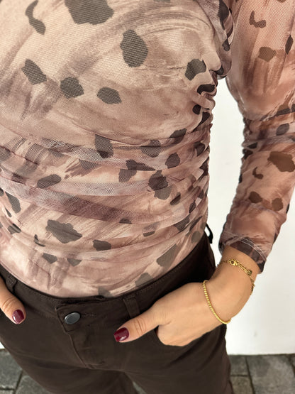 Netzshirt in hellen Brauntönen