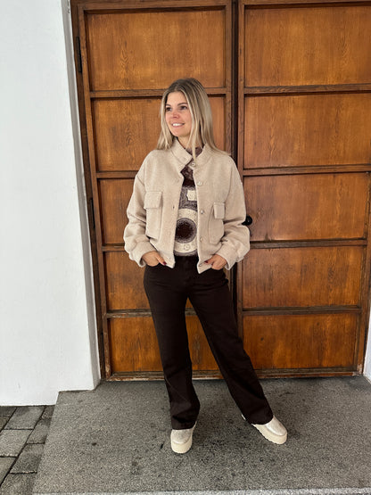 Pullover kurzarm in Schokobraun mit Aufdruck 5 (Glitzer)