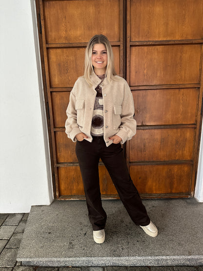 Pullover kurzarm in Schokobraun mit Aufdruck 5 (Glitzer)