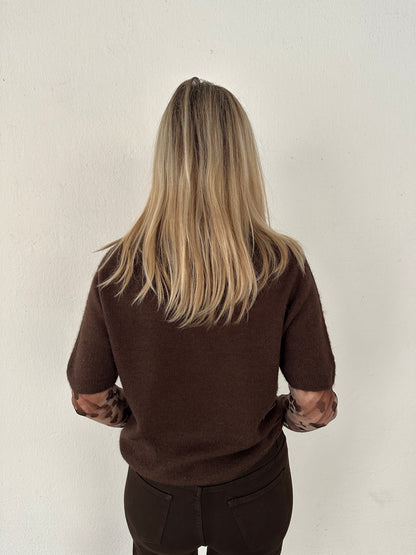 Pullover kurzarm in Schokobraun mit Aufdruck 5 (Glitzer)