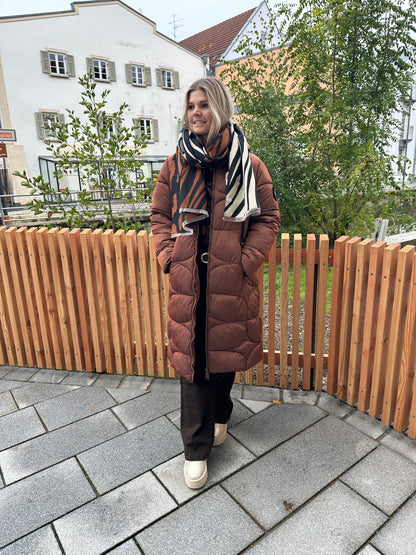 Schal in Rost/Wollweiß/Schwarz mit Leo