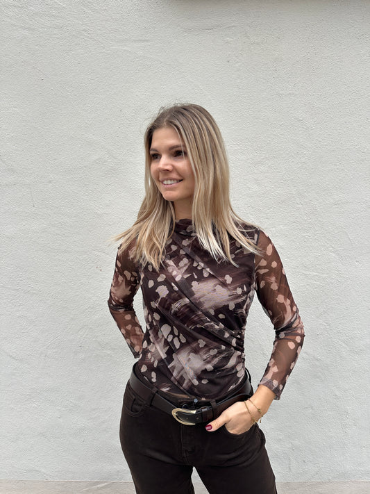 Netzshirt in dunklen Brauntönen