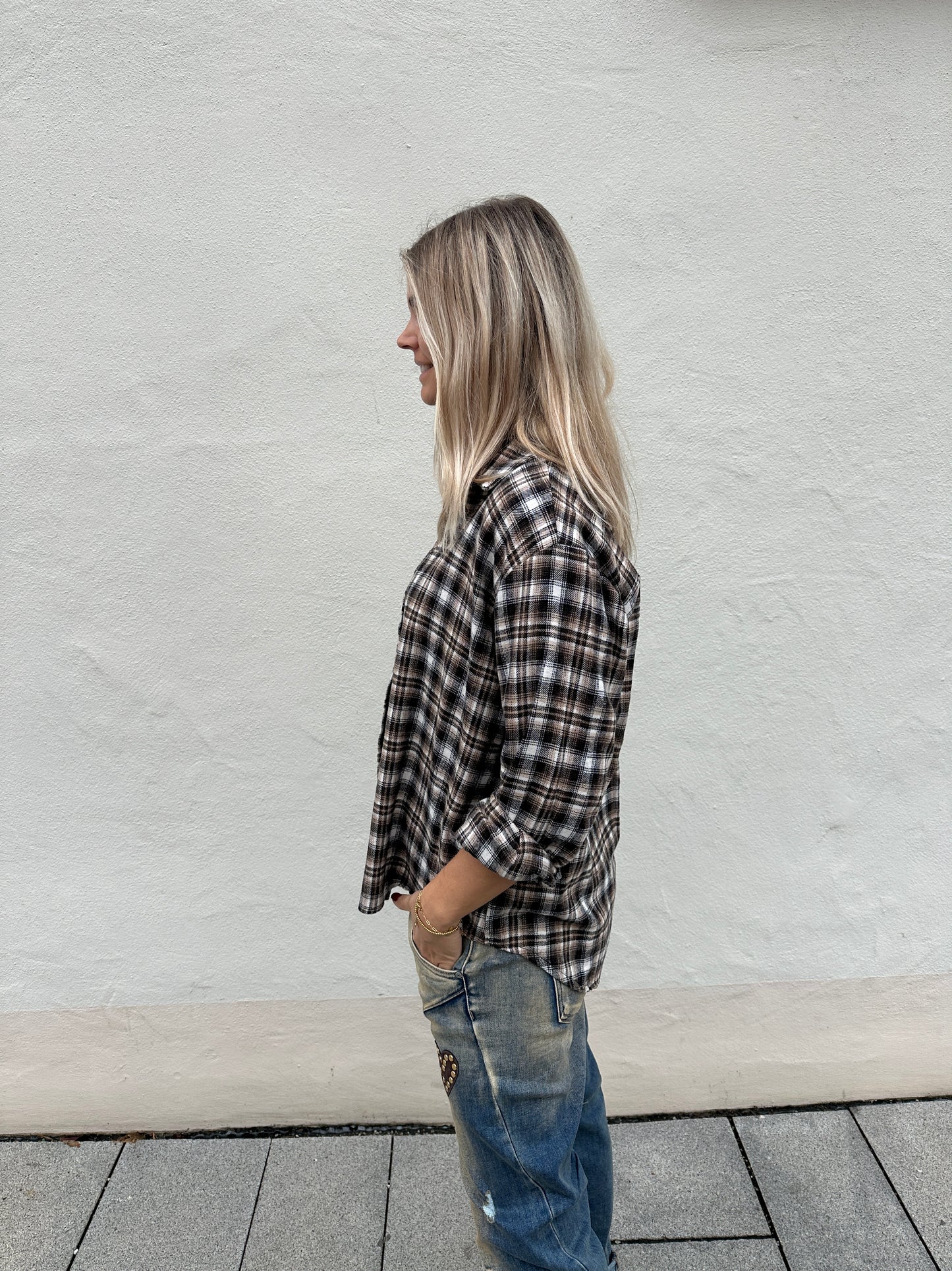 bluse in schokobraun/wollweiß/zimt (karo)