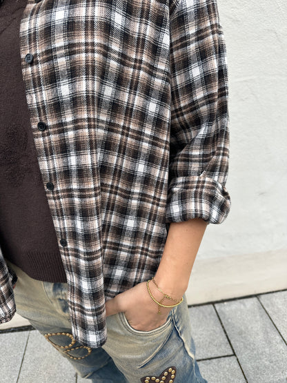 Bluse in Schokobraun/Wollweiß/Zimt (Karo)