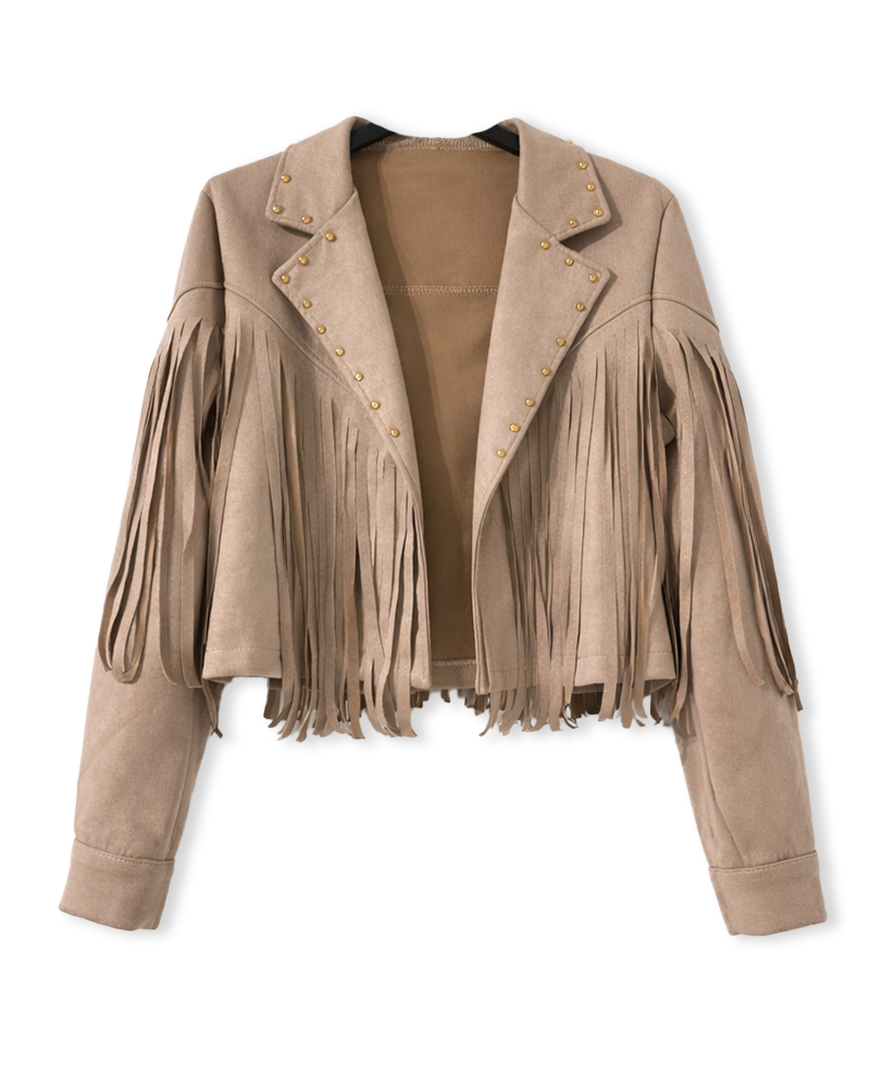 Jacke in Beige mit Fransen