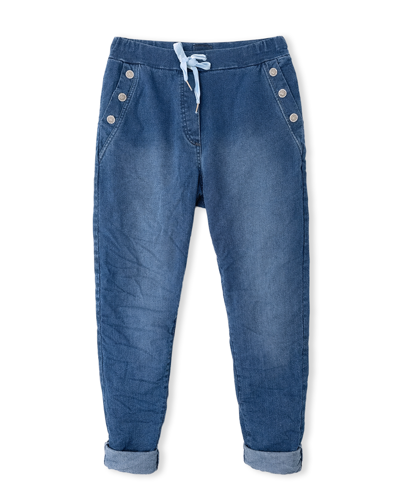 Jeans-Jogger in Dunkelblau mit Knöpfen an den Taschen
