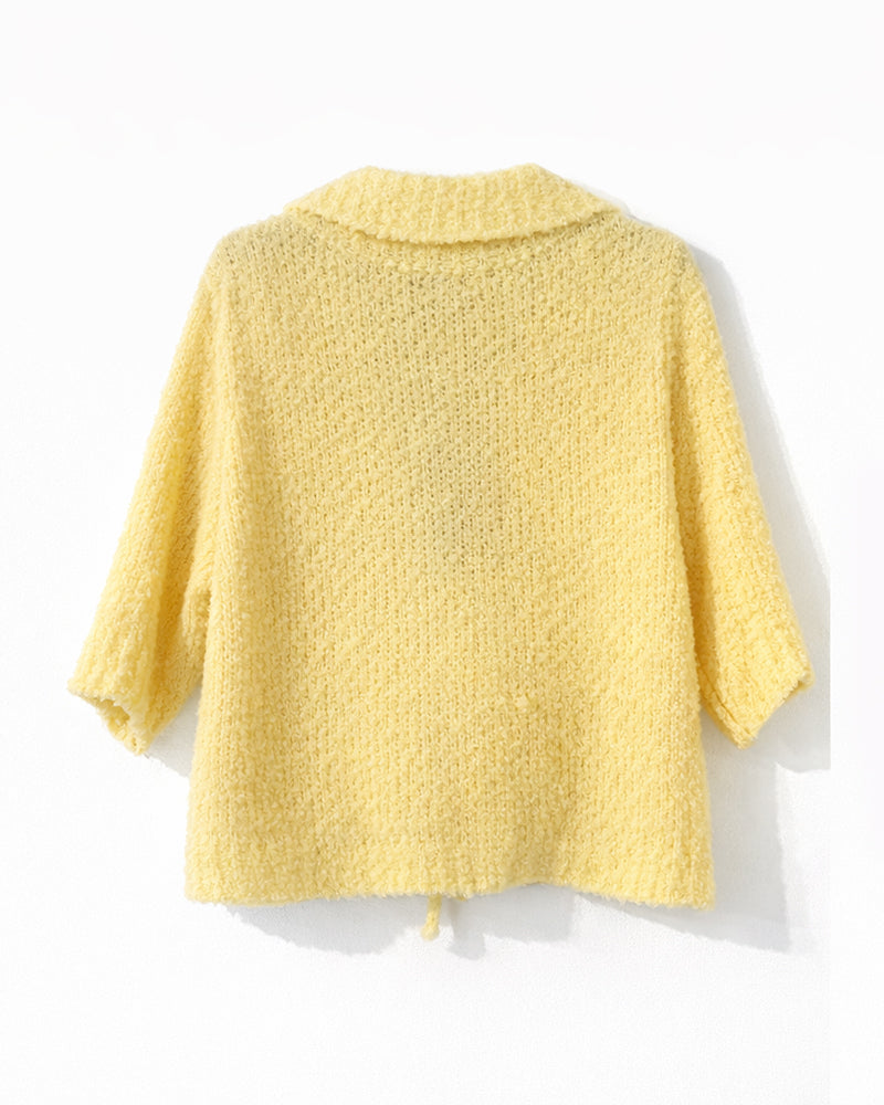 Strickjacke kurzarm vorne zum Binden in Zitronengelb
