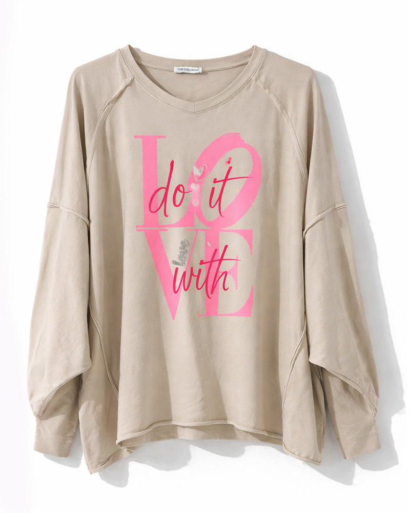 Sweatshirt  in Beige mit Aufdruck in Pink