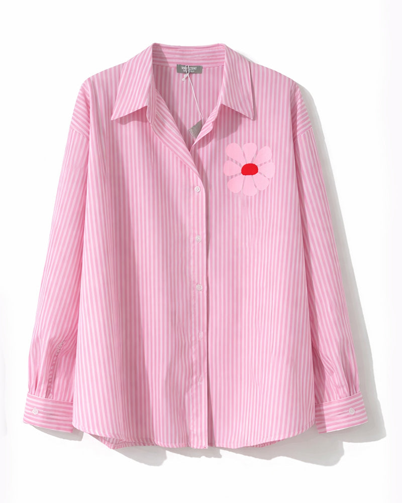 Bluse in Rosa gestreift mit Aufdruck