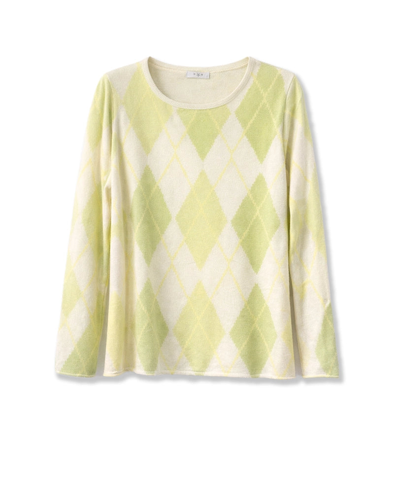 Shirt in Grün/ Gelb/ Wollweiß