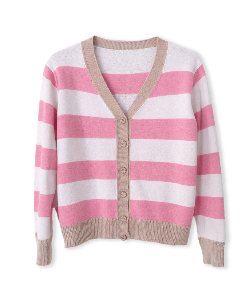 Strickjacke in Rosa/Weiß gestreift