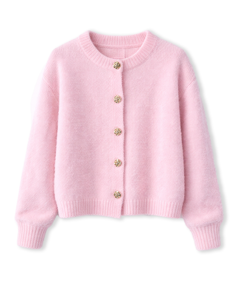 Strickjacke in Rosa mit goldenen Knöpfe