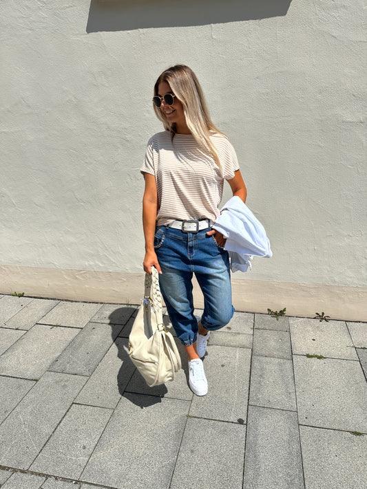 T-Shirt in Beige mit Streifen